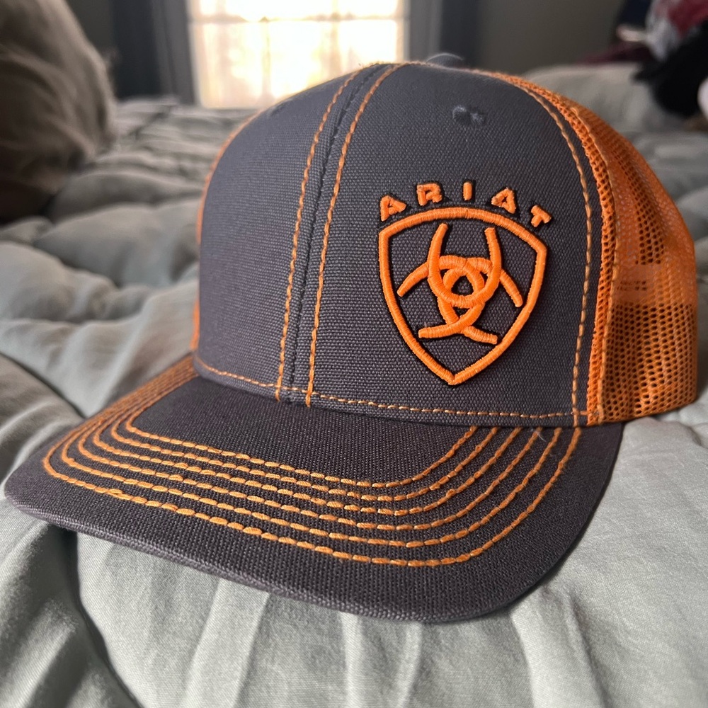 Ariat Gray and Orange Mesh Back Trucker Hat
